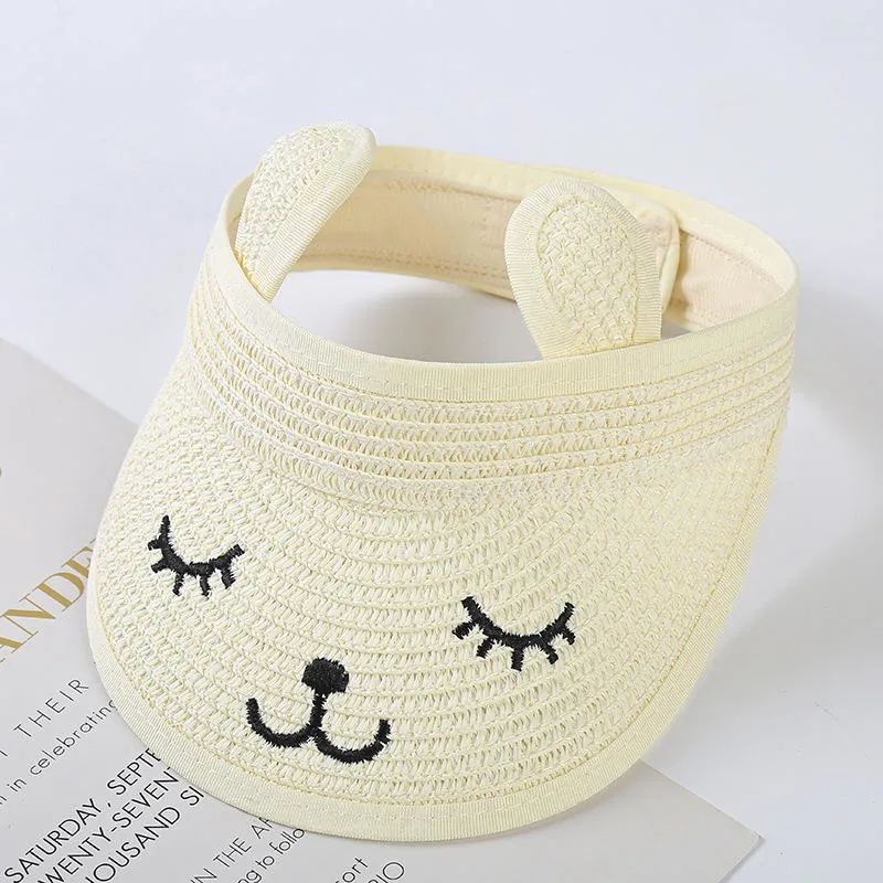 Children Outdoor Summer Embroidery Travel High Quality Straw Visor Hat