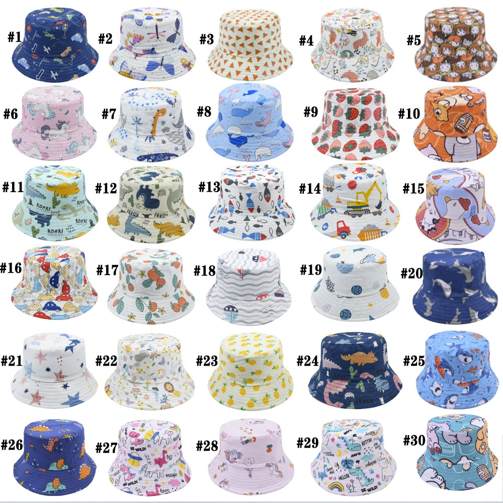 Custom Different Style Baby & Toddler Girl Full Printing Sun Protective Reversible Bucket Kids Sun Cap Baby Hat